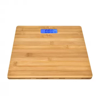 Bilancia pesapersone elettronica Jata HBAS1489 — capacità 180 kg, precisione 100 g, LCD 10,2 cm, piattaforma in bambù