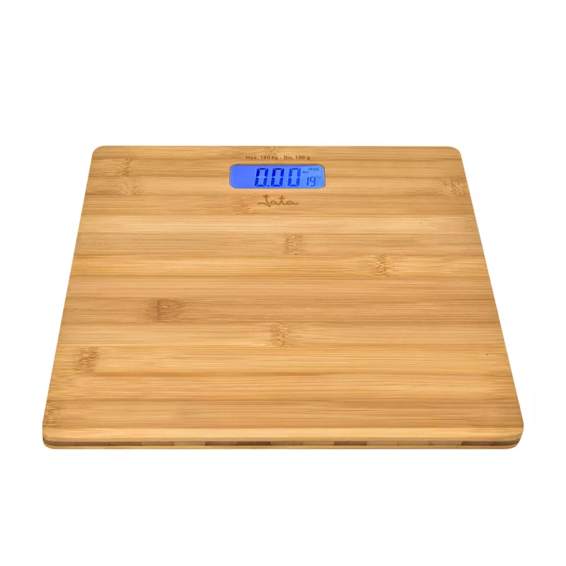 Jata HBAS1489 bilancia pesapersone elettronica, 180 kg, graduazione 100 g, piattaforma in bambù pressato, display LCD