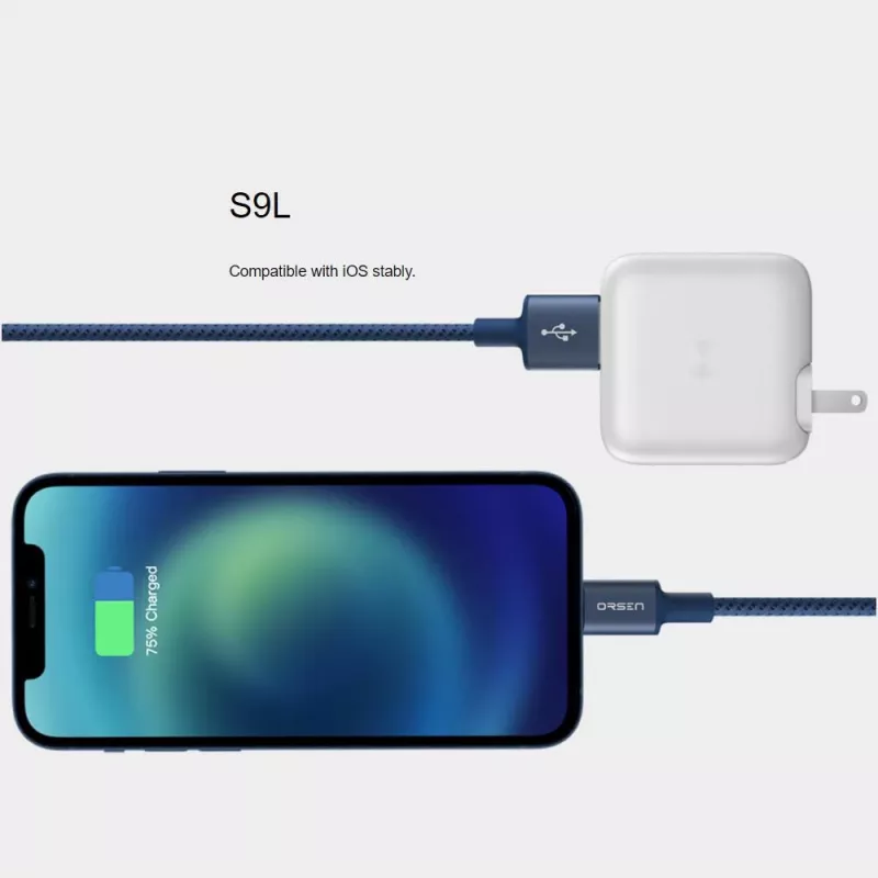 Cavo USB-A a Lightning Orsen S9L 1 m 2,1A — nero