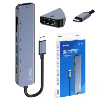 Hub USB Type-C SAVIO AK-82 con HDMI, MicroSD, USB 3.2 Gen1, PD pass-through, 4K@30Hz, 5000 Mbit/s, nero