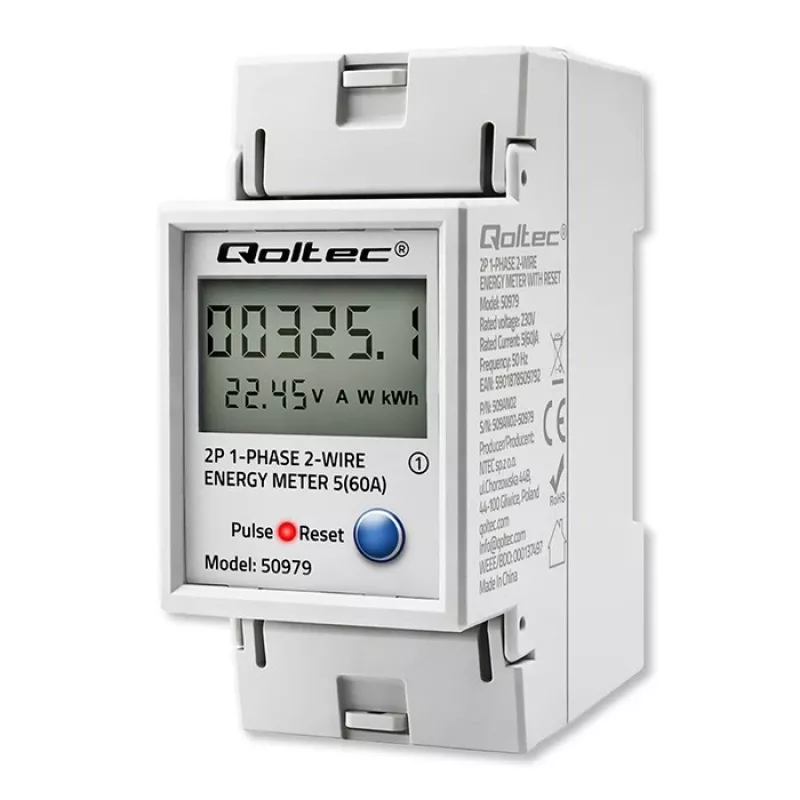 Contatore di energia QOLTEC monofase per guida DIN 230V (MPN 50979)
