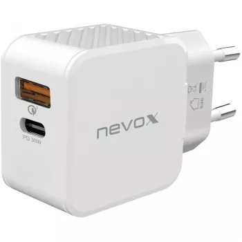 nevox caricabatterie USB PD Type-C + USB QC 3.0 30 Watt bianco (2009)
