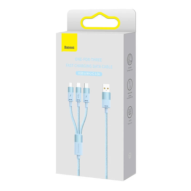 Cavo USB 3in1 Baseus StarSpeed Series, USB-C + Micro + Lightning 3,5A, 1,2m (Blu)