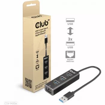 Hub USB CLUB3D USB 3.2 Gen1 Type-A con 3 porte e Gigabit Ethernet
