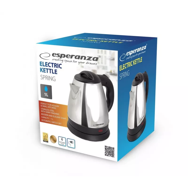 Bollitore ESPERANZA 1,0 L acciaio inox e plastica, 1350 W, senza filo, spegnimento automatico