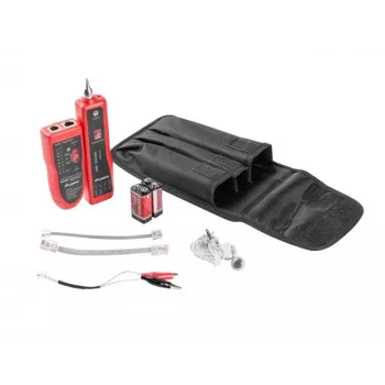 Tester per cavi di rete LANBERG NT-0501 — supporto RJ-11/RJ-12/RJ-45, lunghezza max 250 m, batteria integrata, indicatori LED, nero