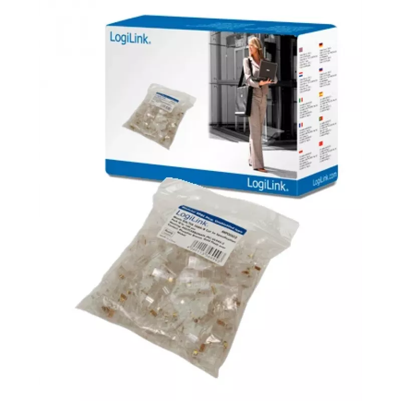 Connettore maschio per cavi RJ-45 LOGILINK MP0002, CAT5e, trasparente, confezione da 100 pz.