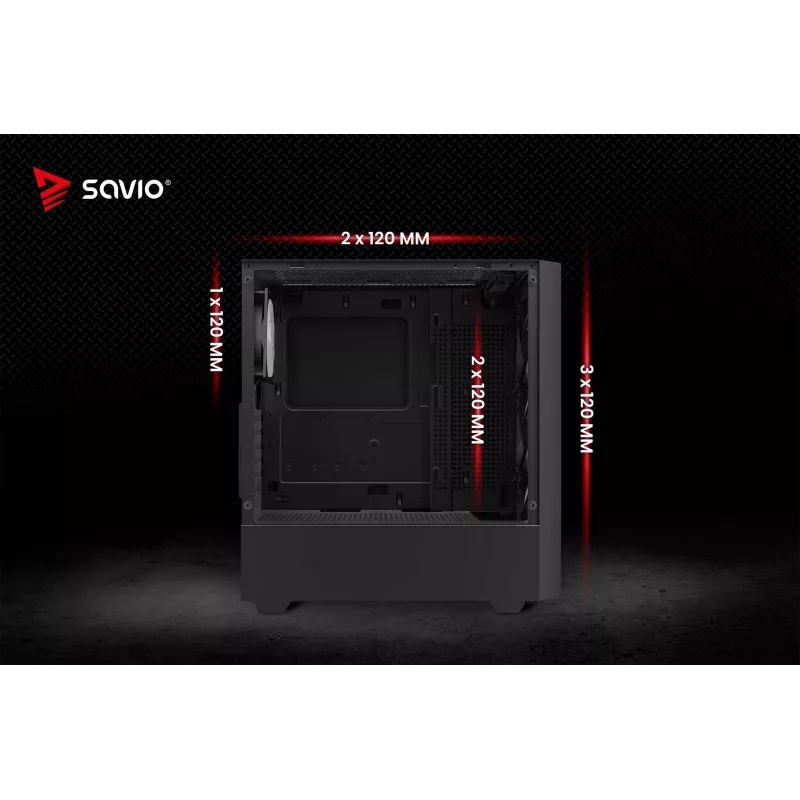 Case PC SAVIO Noctis Flow RGB — Cube, ATX/Mini-ITX, 3x ventole frontali da 120 mm, pannello laterale in vetro temperato, GPU max 35 cm