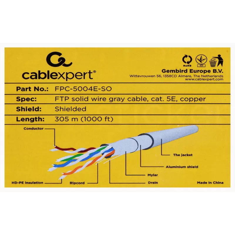 Gembird 305m Cat5e FTP cavo di rete grigio F/UTP (FTP)