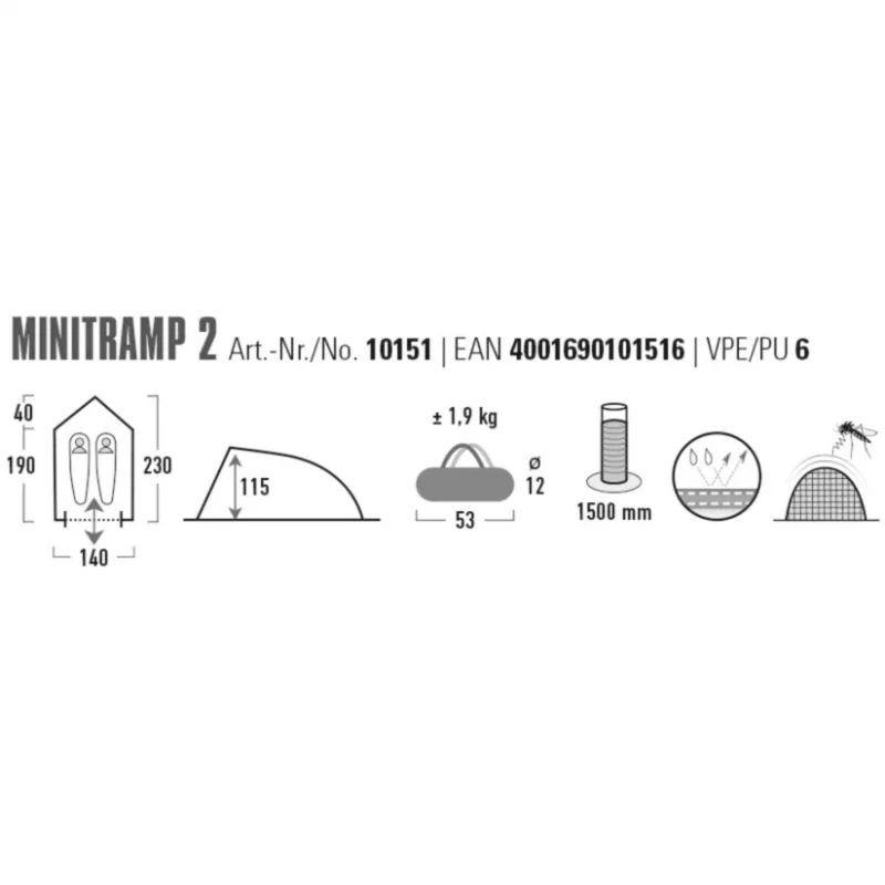 Tenda High Peak Minitramp 2 leggera nero/rosso — tenda da campeggio compatta per 2 persone