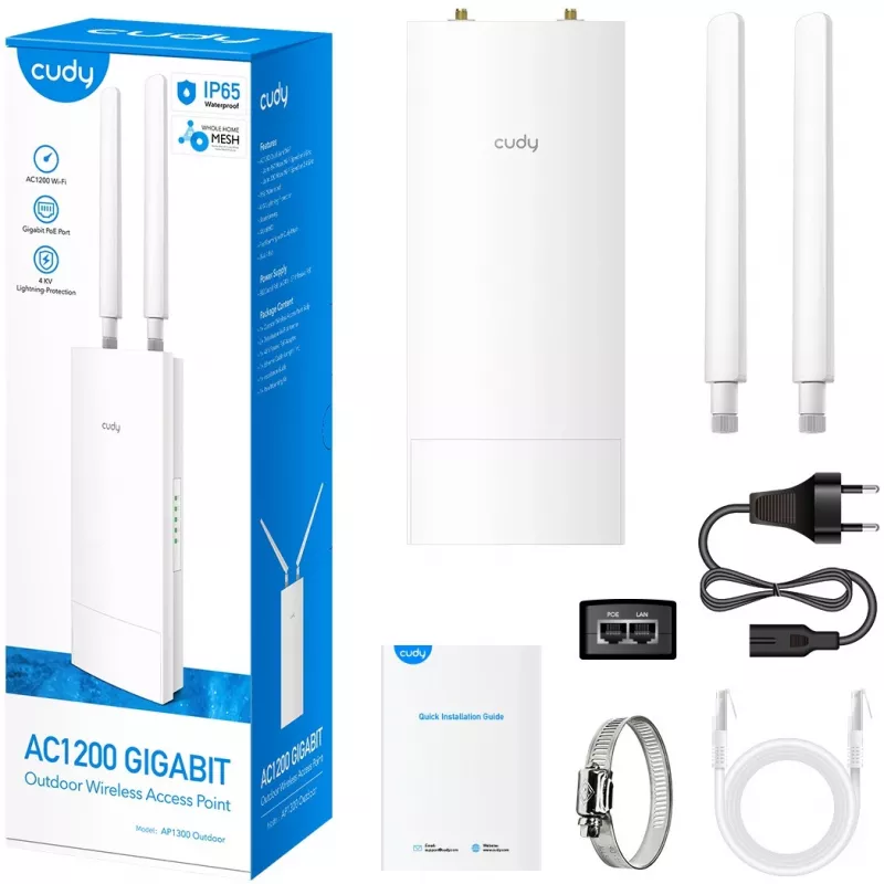 Access Point Cudy AP1300 Outdoor — Dualband 2,4/5 GHz, 300/867 Mbit/s, IP65, PoE, 2 antenne esterne RP‑SMA