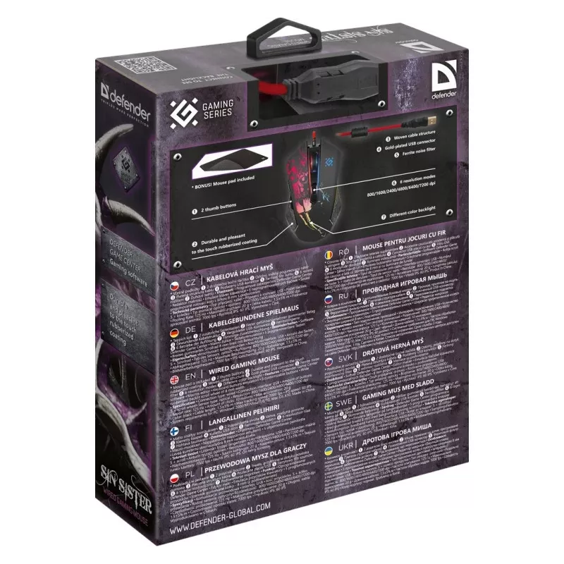 Mouse gaming ottico con filo DEFENDER GM-933 SIN'SISTER 7200dpi 6P RGB