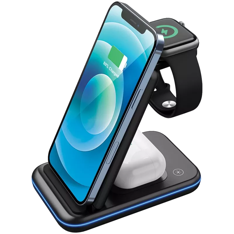 Caricabatterie wireless CANYON WS-304 15W 3in1 Nero
