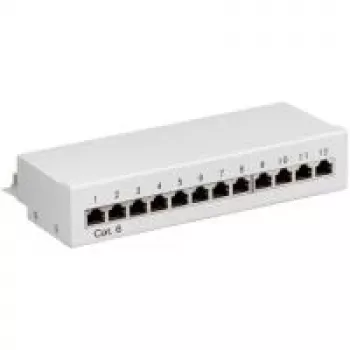 Wentronic Goobay Patch Panel CAT 6 mini/desktop, 12 porte, grigio – STP schermato, grigio (69306)