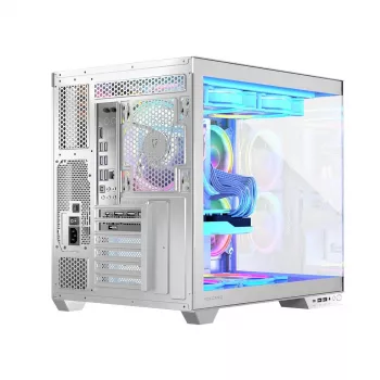 Case PC MODECOM Volcano Panorama Midi Tower bianco — micro ATX, vetro temperato, ARGB, USB-C, supporta GPU 400 mm