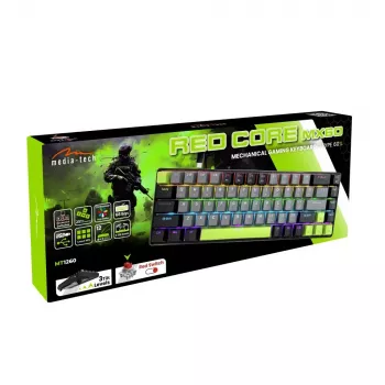 Tastiera meccanica MEDIA-TECH MT1260 Red Core MX60, formato 60%, switch CHERRY MX Red, illuminazione RGB, USB, verde