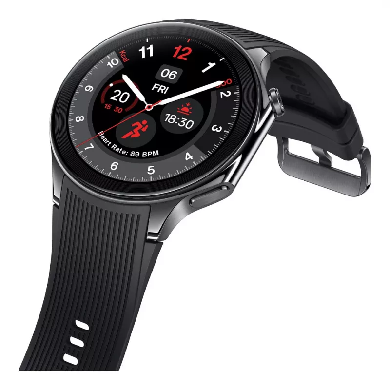OnePlus Watch 2 smartwatch 46 mm, 3,63 cm (1,43") AMOLED, 466 x 466 pixel, cinturino in fluoroelastomero, misura polso 140-210 mm, GPS, nero
