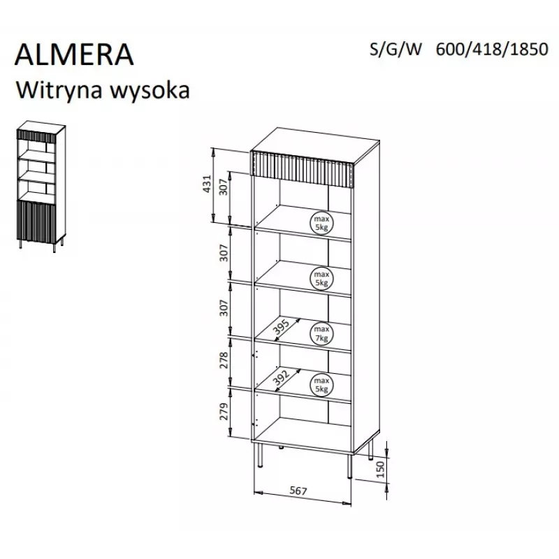 Cama 3 ALMERA scaffale 60x42x185 noce/cashmere