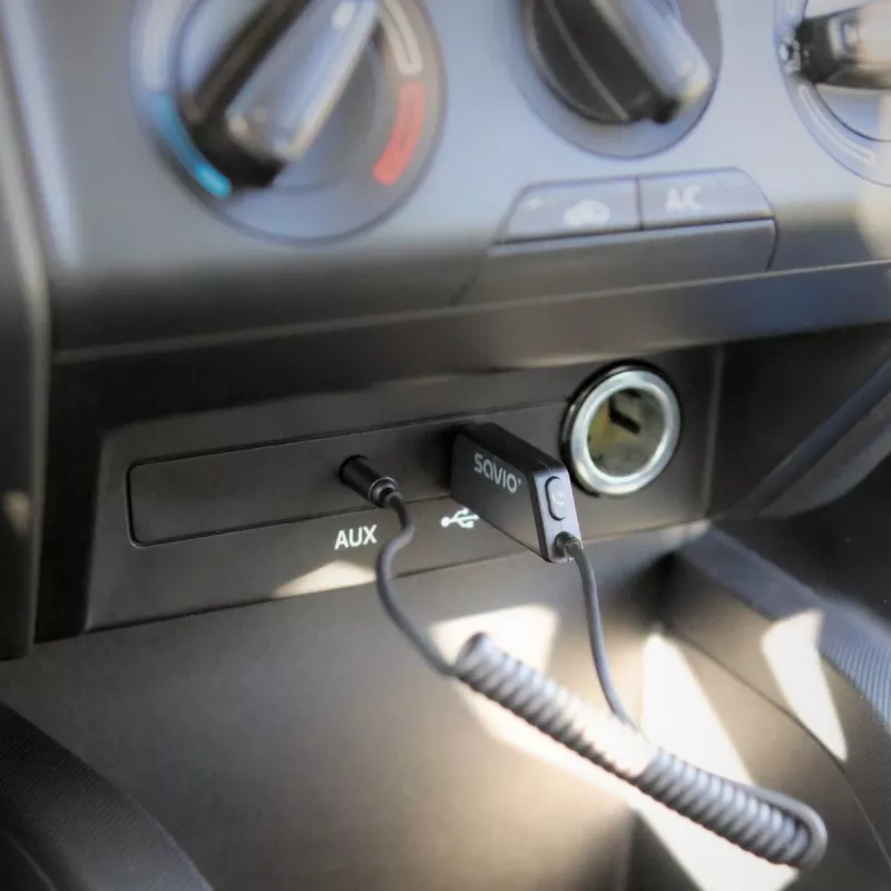 Savio TR-16 Trasmettitore adattatore AUX con funzione vivavoce, Bluetooth 5.3, Google Assistant/Siri