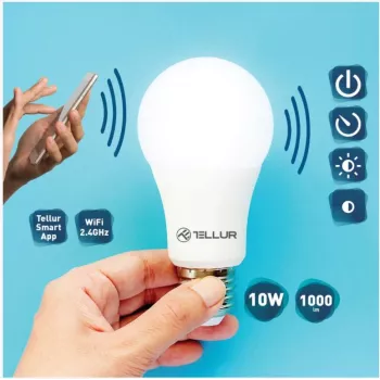 Tellur WiFi lampadina smart E27, 10W bianco/caldo, dimmer