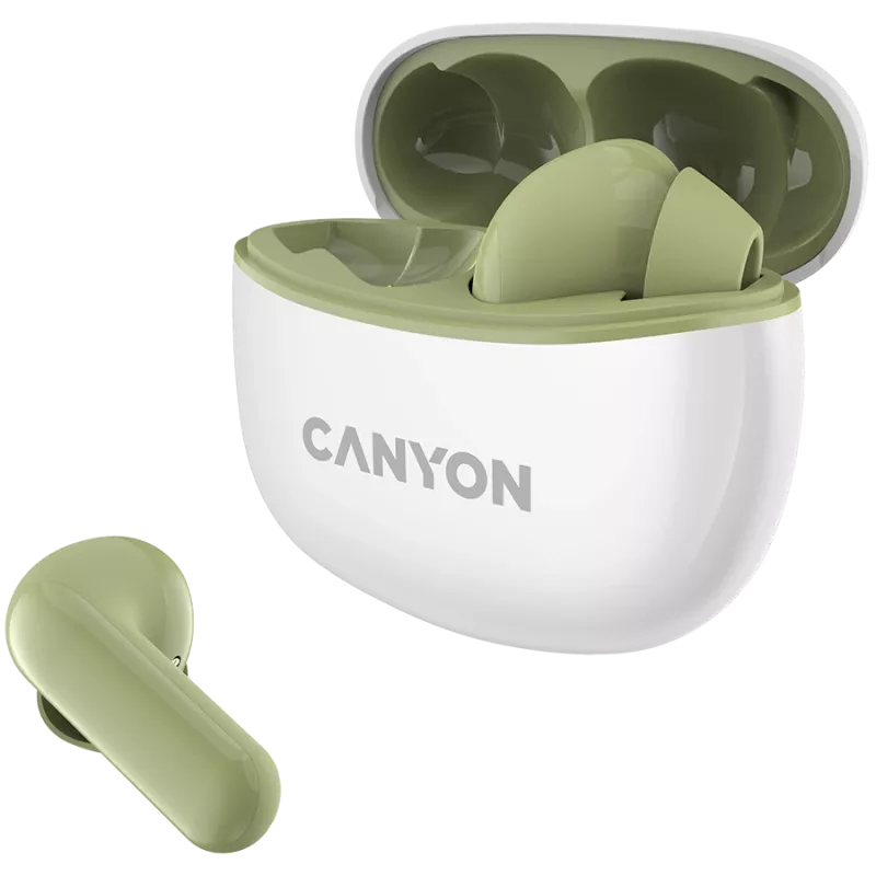 CANYON Cuffie In-Ear TWS-5, Verde Bluetooth 5.3, Controllo touch, Ingresso di ricarica: USB-C