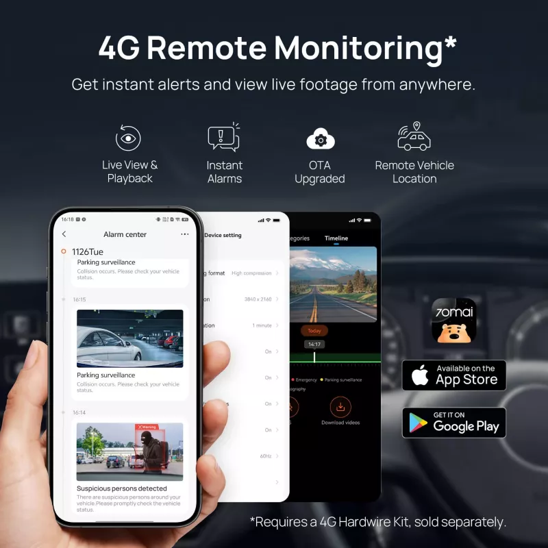 70mai A810S set dash cam 4K con telecamera posteriore RC24
