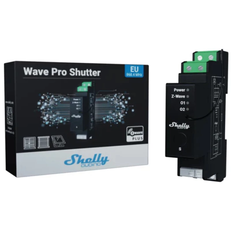 Controllo tapparella Shelly Wave Pro Shutter, nero, custodia in plastica, 110–240 V AC, 50–60 Hz, 0,3 W, 19×69×94 mm