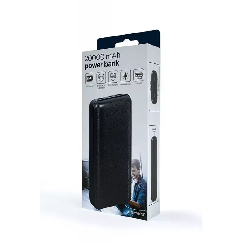 Gembird PB20-02 powerbank litio-polimero (LiPo) 20000 mAh nero
