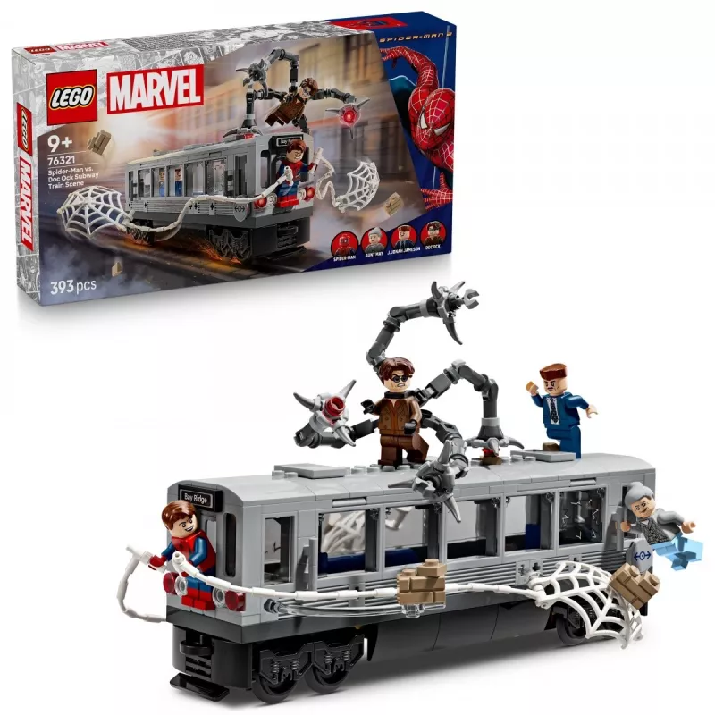Giocattolo da costruzione LEGO Marvel Super Heroes 76321 Spider-Man Doc Ock Subway Showdown, 393 pezzi, 4 minifigure, età 9+