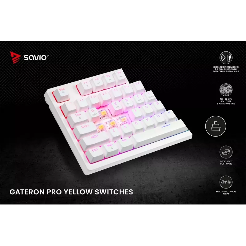 SAVIO PHENIX WHITE tastiera meccanica wireless, Gateron Red Pro, ABS