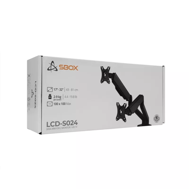 Supporto da scrivania Sbox LCD-S024-2 (17-32/2x2-9kg/100x100)