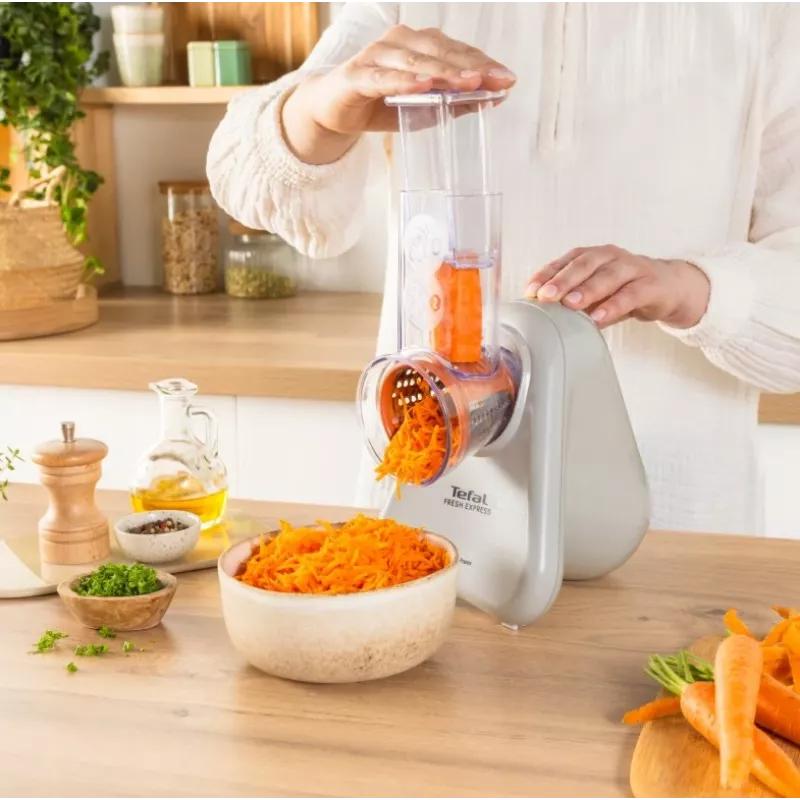 Affettatrice elettrica per verdure Tefal Fresh Express DN853BE0 — 150 W, 3 inserti intercambiabili, 1 velocità, crema