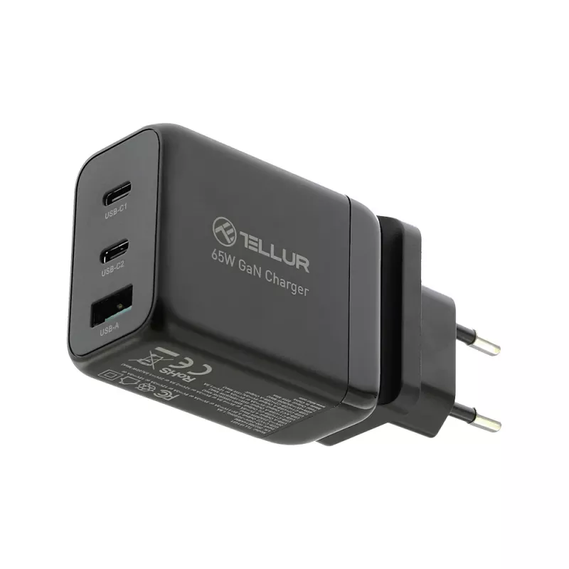 Caricabatterie da parete Tellur TLL151451 65W, 3 porte (2x USB-C, 1x USB-A)
