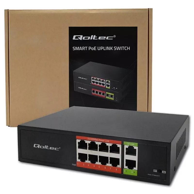 Switch di rete QOLTEC Fast Ethernet PoE 8xRJ45 con 2xRJ45 uplink