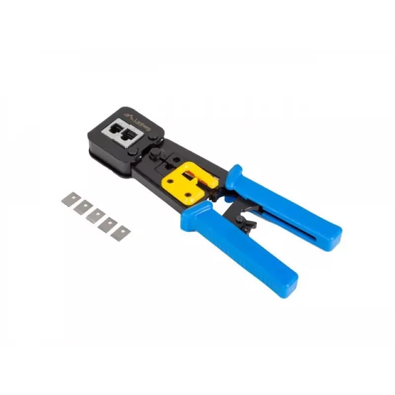Lanberg NT-0204 pinza crimpatrice per connettori passanti RJ45, RJ12, RJ11, nera/blu