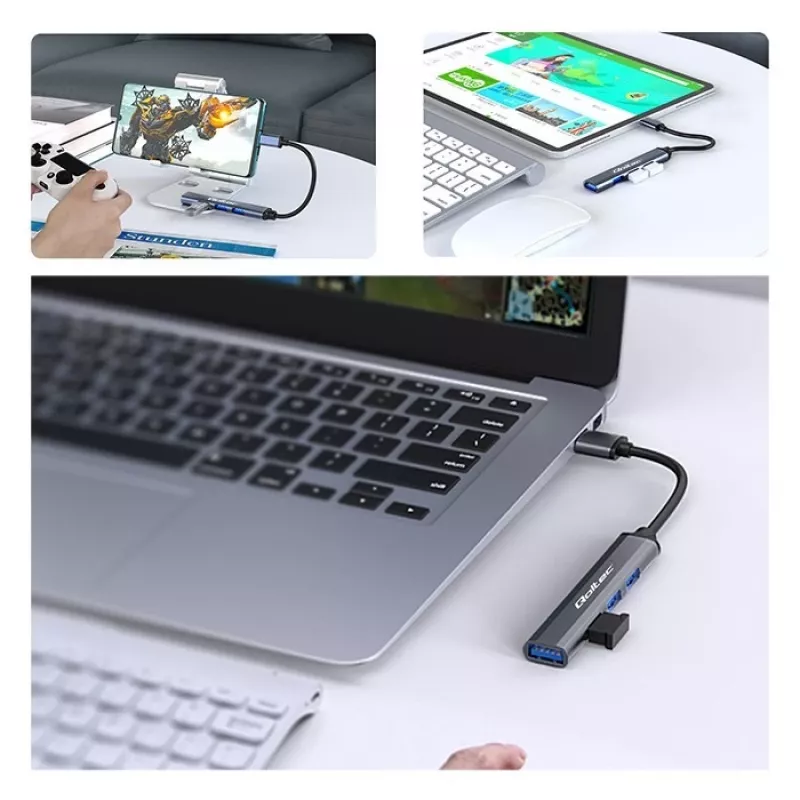 Hub USB QOLTEC 53792, USB-C 3.1 a 4 porte (USB 3.0 x1, USB 2.0 x3)