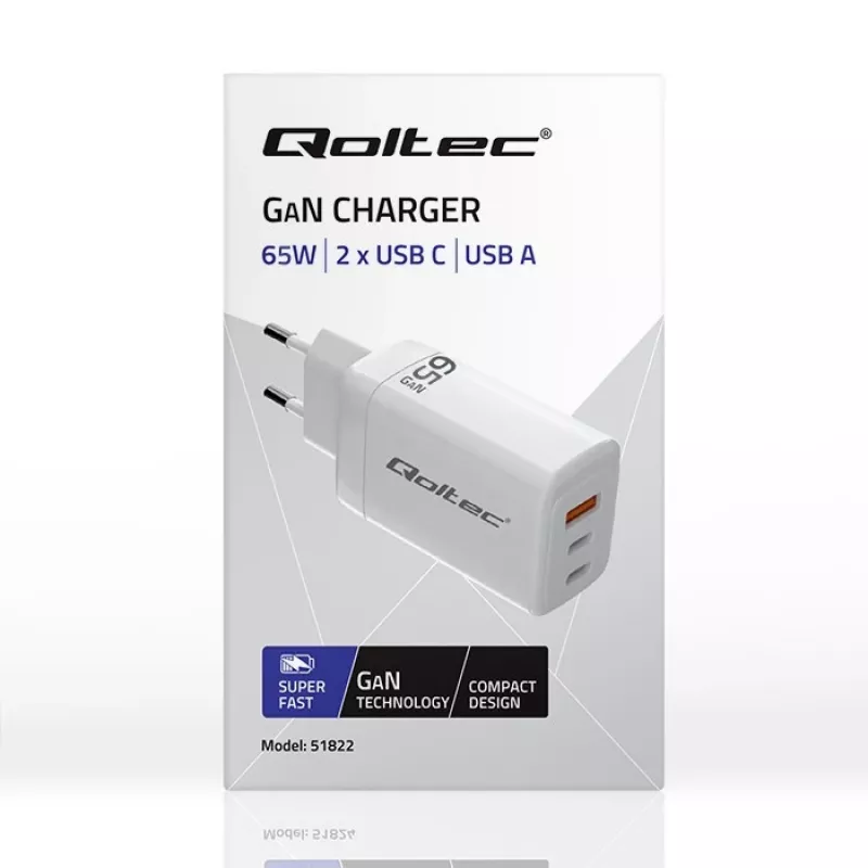 Caricabatterie GaN QOLTEC 51822 65W 2×USB A 2×USB‑C