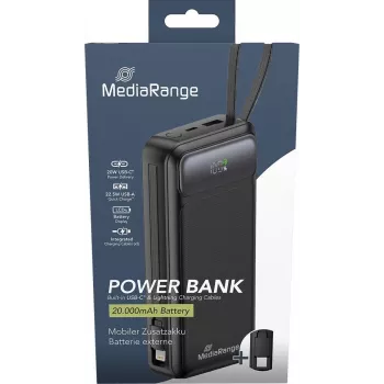 Powerbank MediaRange MRMA756 — 20000 mAh LiPo, uscita 15 W, USB-A + USB-C, nero