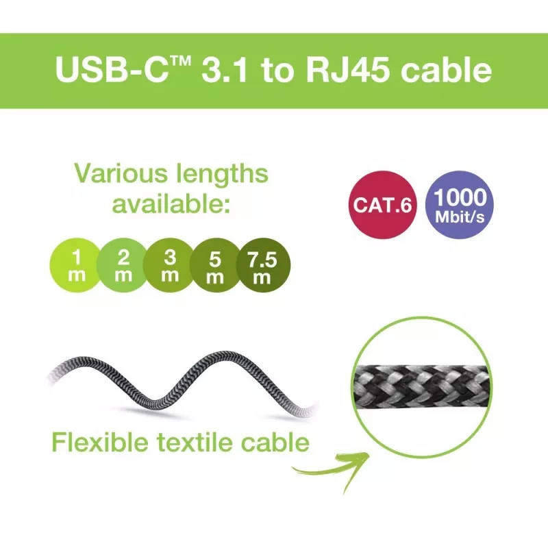 Techly ICOC U3C-RJ45-010 cavo adattatore da USB-C a Gigabit Ethernet, 1 m, nero/argento