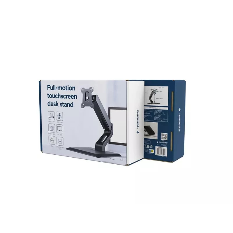 Stand da tavolo completamente orientabile per touchscreen GEMBIRD MS-D1ST-01 per display 17–32 pollici, nero, VESA 75x75–100x100, carico massimo 10 kg