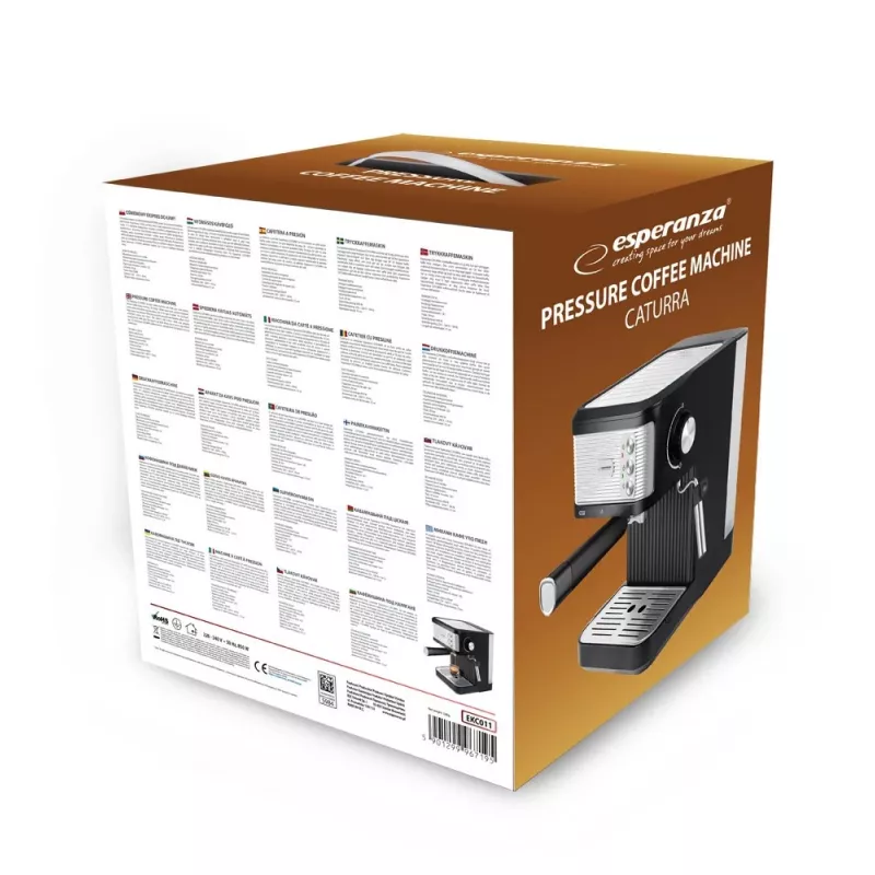 Macchina per caffè espresso ESPERANZA EKC011 — serbatoio acqua 1,8 L, 850 W, 20 bar, controllo touch, monta latte