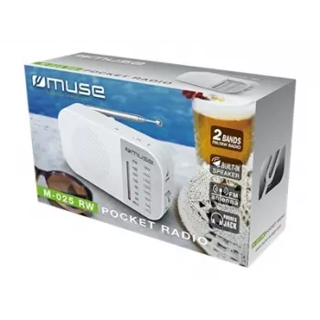 Radio portatile Muse M-025 RW — FM/AM analogica, bianco, a batteria, antenna esterna
