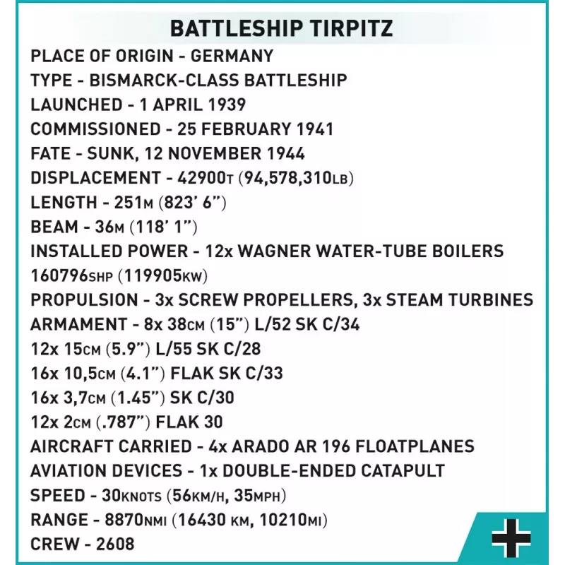 COBI 4839 Historical Collection set di mattoncini corazzata Tirpitz, 2810 elementi, 1:300