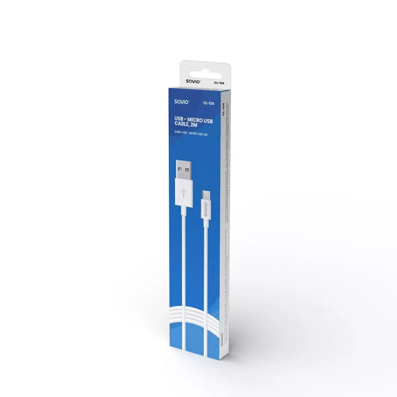 Cavo USB SAVIO CL-124 USB 2.0, USB A a Micro-USB B, 2 m, bianco