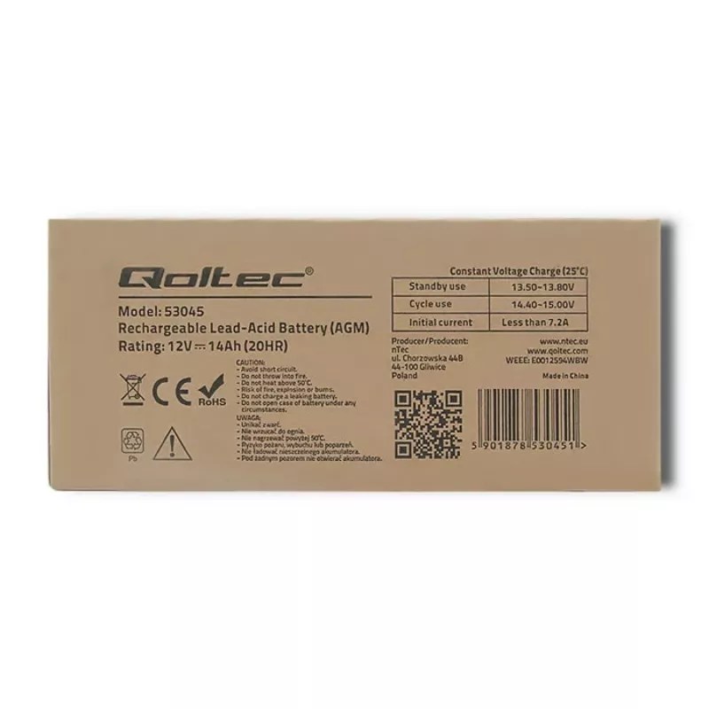 Qoltec 53045 Batteria AGM 12V 14Ah