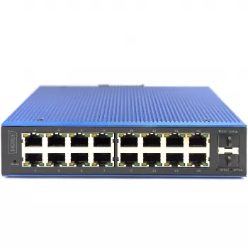 DIGITUS Switch Ethernet Gigabit gestito L2 industriale 16x RJ-45 + 2x SFP, 12–48V DC, 8000 MAC