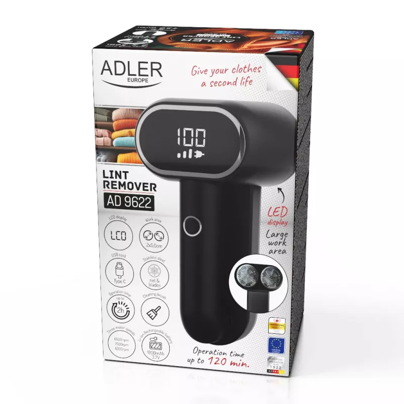 Adler | Rimuovi pelucchi | AD 9622 | Nero | Batteria ricaricabile | 10 W