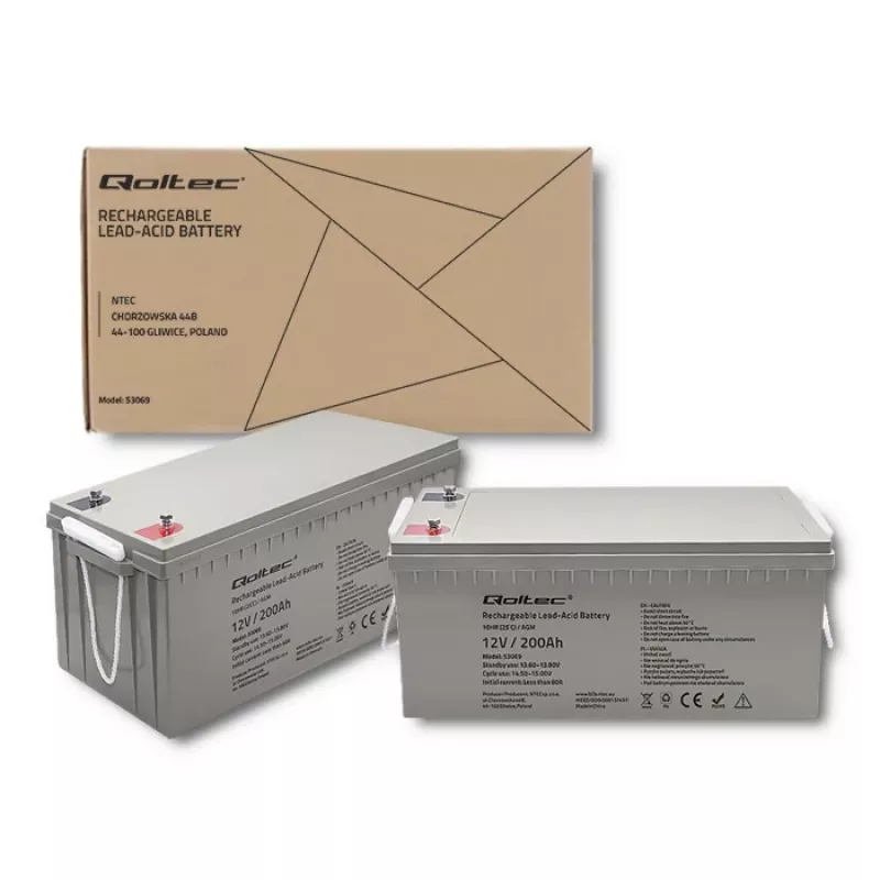 Batteria AGM ricaricabile QOLTEC 53069 12V 200Ah per alimentazione di backup e sistemi UPS