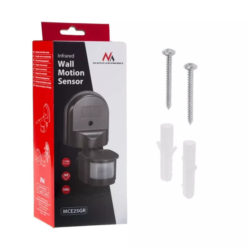 Maclean MCE25 GR sensore di movimento e crepuscolare a parete 180°, max. 1200W, grigio