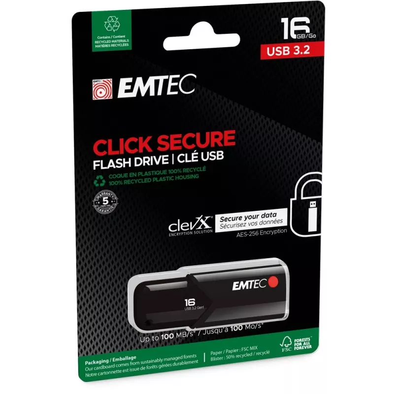 Chiavetta USB Emtec B120 Click Secure 16 GB USB Type-A 3.2 Gen 2 nero